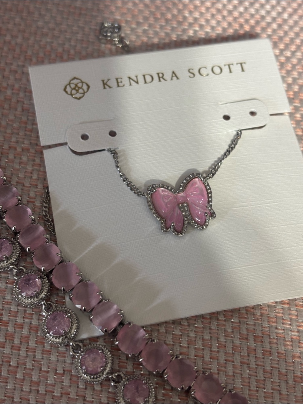 Kendra Scott Pink Bow Necklace with Silver Accents